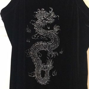 Black velvet maxi dress with sparkle dragon